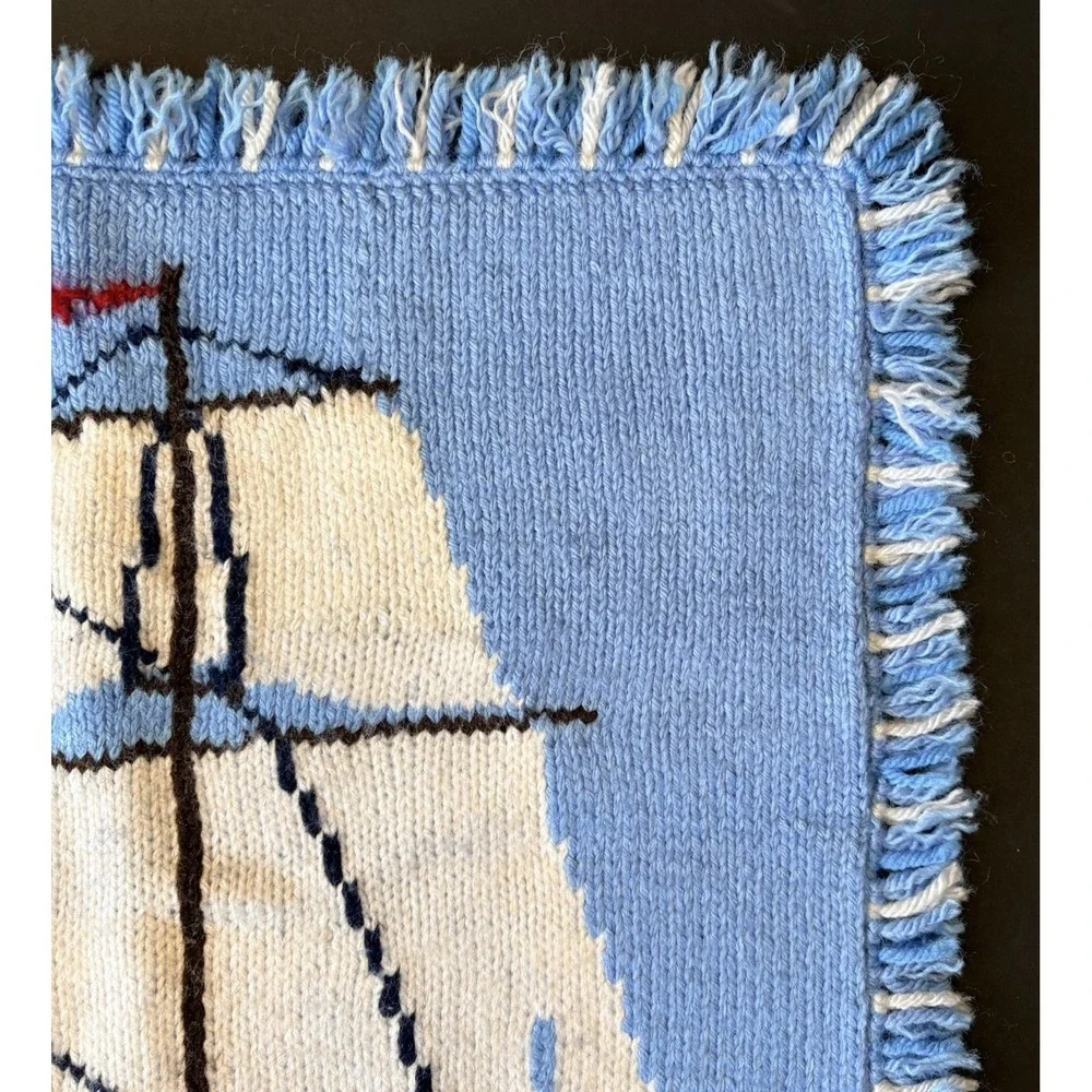 Vintage Textile‎ Nautical Clipper Ship Throw Pillow Cover Sham Blue & White 15